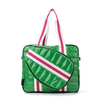 Puffer Pickleball Tote Green with Pink Stripe