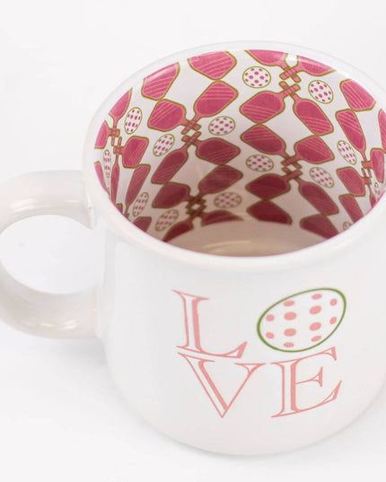 Pickleball Love Coffee Mug   White/Hot Pink/Green   14oz.