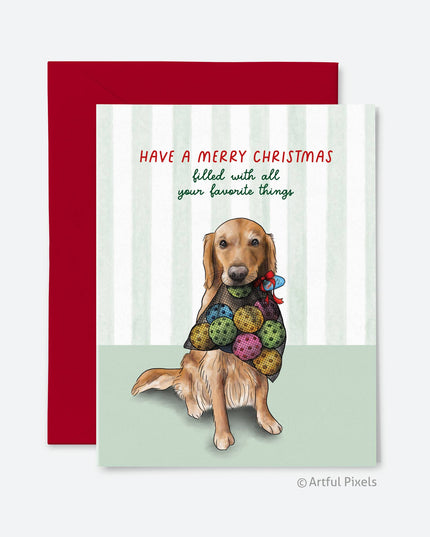 Golden Retriever Pickleball Holiday Card | Dog Lover