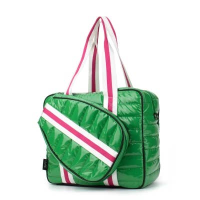 Puffer Pickleball Tote Green with Pink Stripe