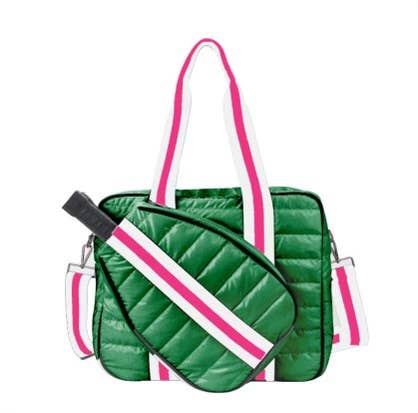 Puffer Pickleball Tote Green with Pink Stripe