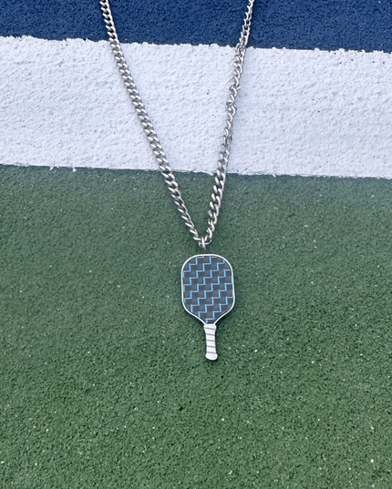 Men's Pickleball Stainless Steel Carbon Fiber Necklace