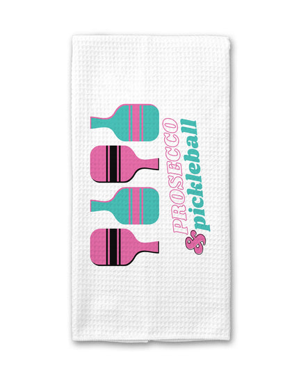 Prosecco & Pickleball Towel, Funny Pickleball Team Gift: Transparent Cellophane Sleeve with Hanger Flap