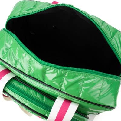 Puffer Pickleball Tote Green with Pink Stripe